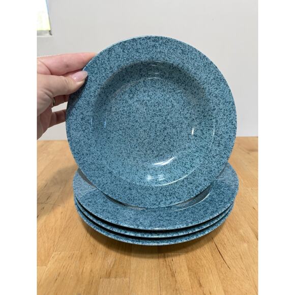 4 Signature Harlequin Soup Bowls Set Green Speckle Sponge Dining Dish Japan Lot - Picture 1 of 3